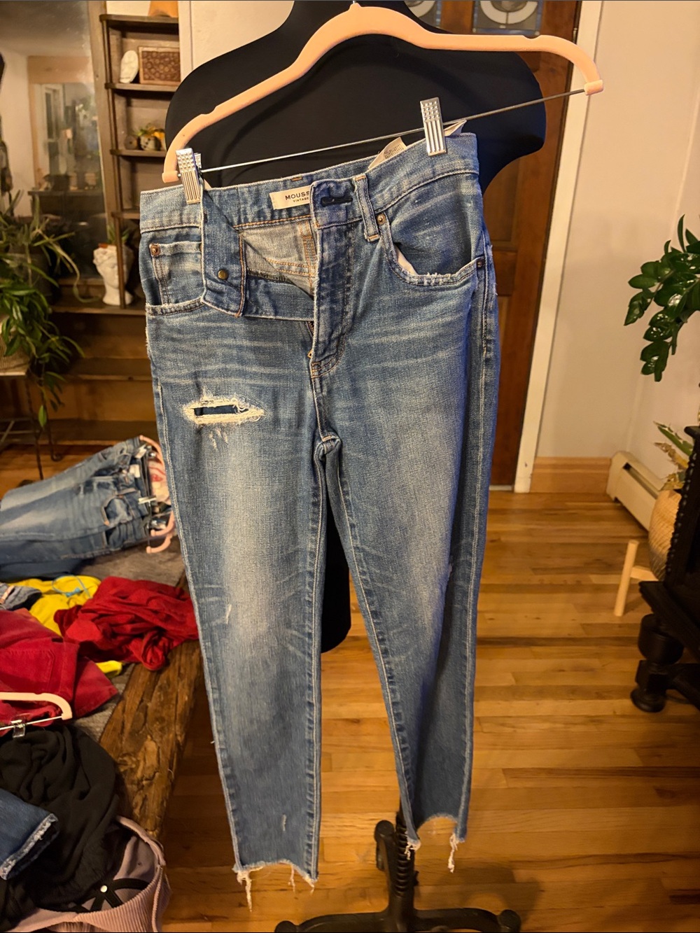 Moussy Medium Blue Distressed Ankle Jeans